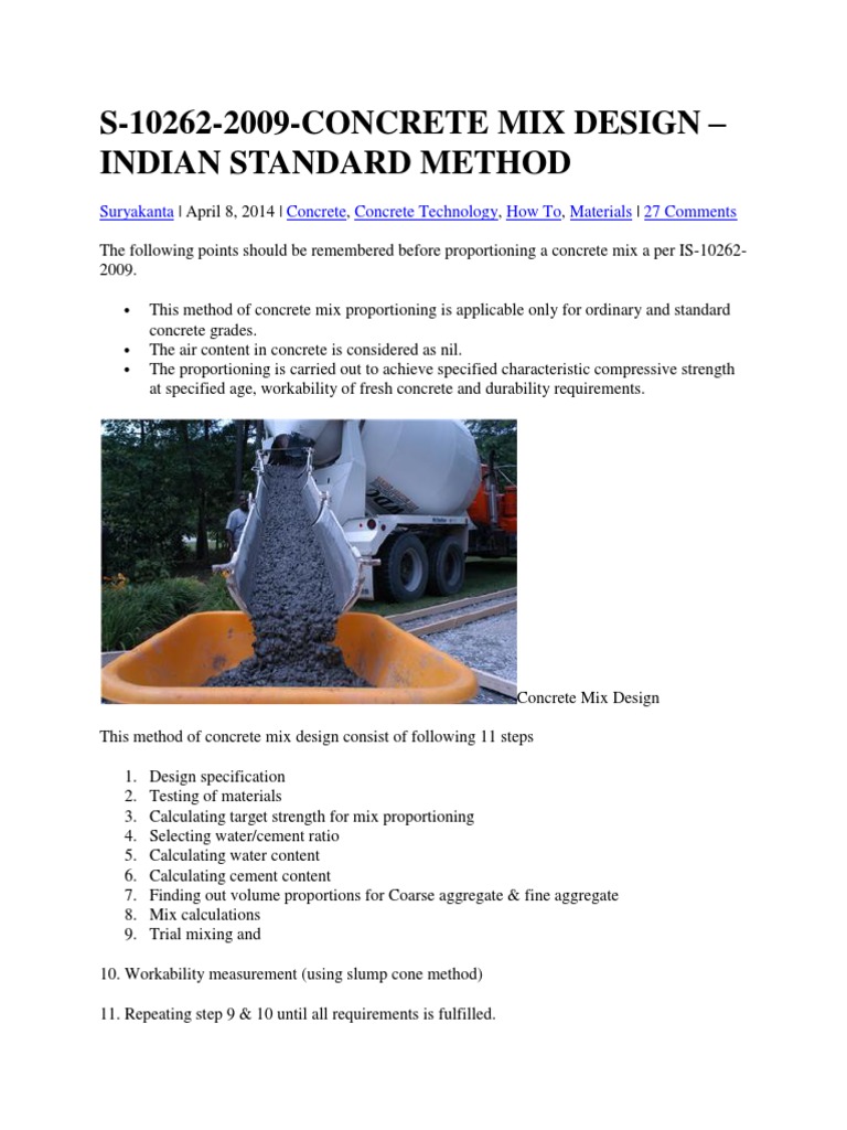 S102622009CONCRETE MIX DESIGN Indian Standard Method PDF