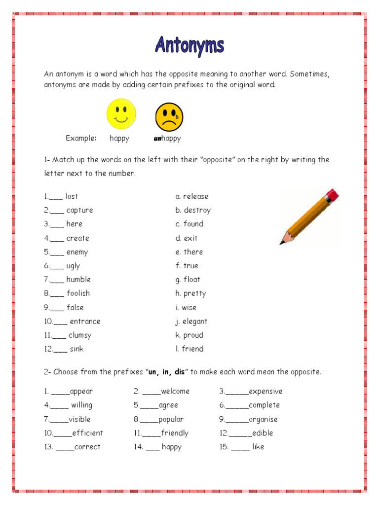 Opposite Words with Prefixes Worksheet | PDF