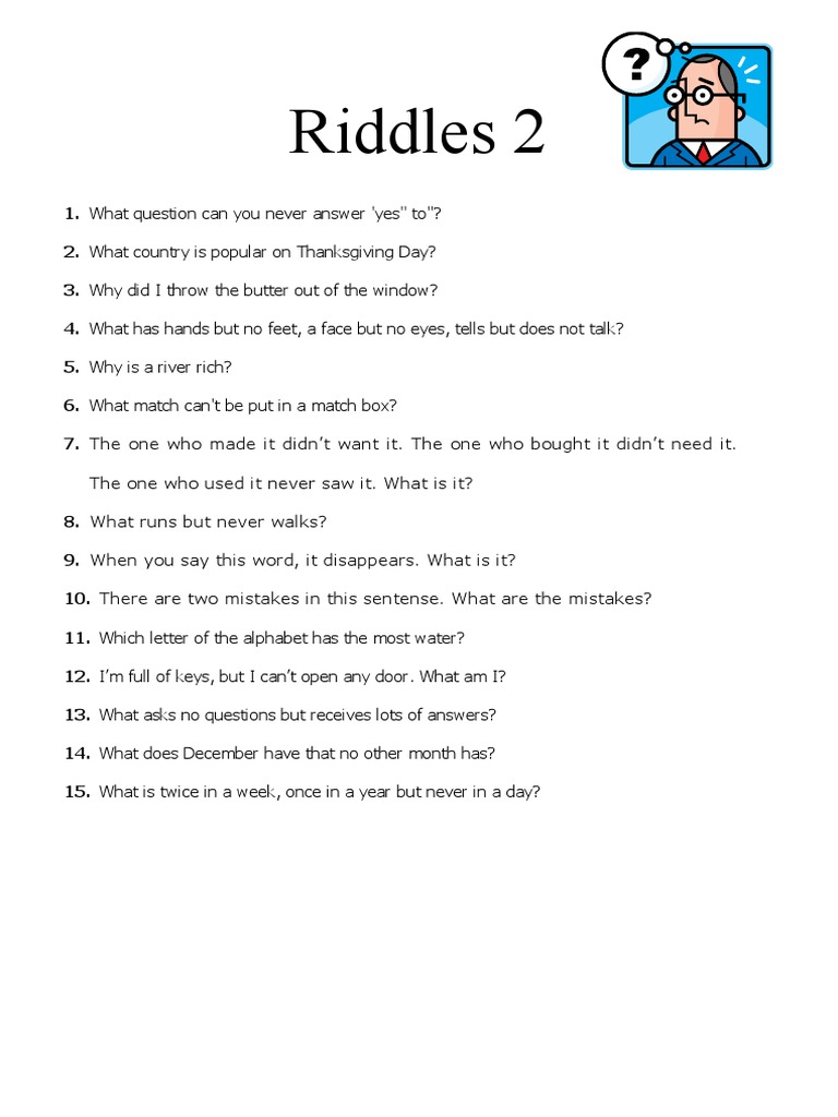 Riddles 2: The One Who Used It Never Saw It. What Is It? | PDF ...