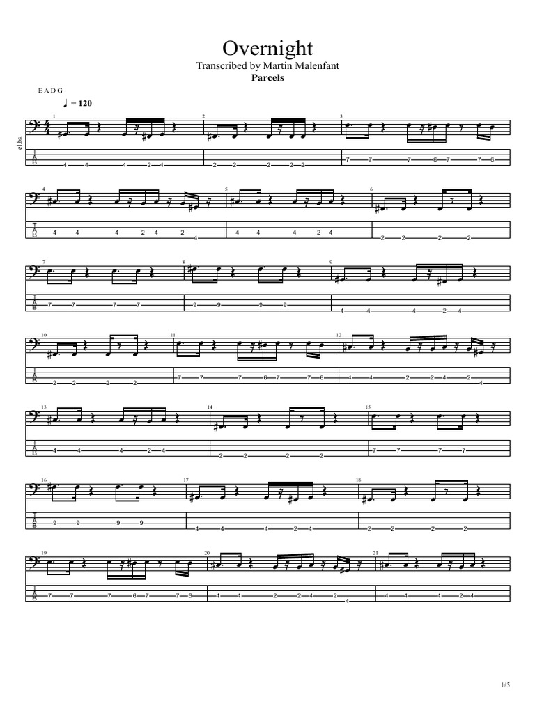 Parcels Overnight Bass Tab