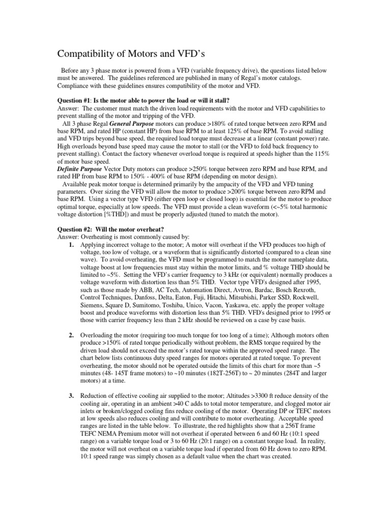 Compatibility of Motor & VFD PDF Electronic Engineering