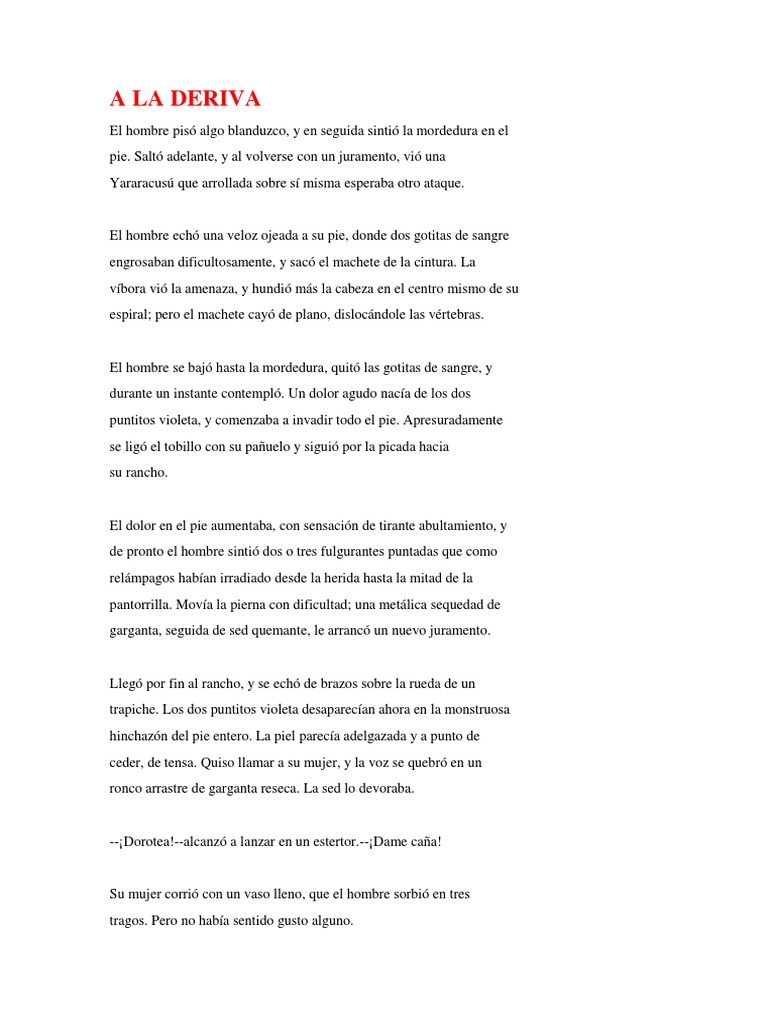 A LA DERIVA de Horacio Quiroga PDF Naturaleza