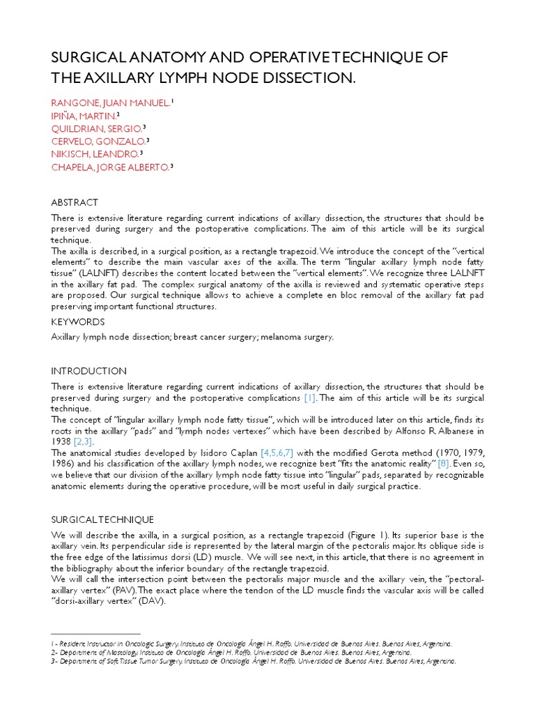 Axillary Lymph Node Dissection Technique | PDF | Anatomical Terms Of ...