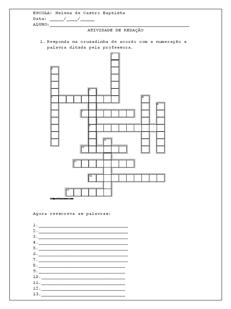 Atividade Cruzadinha Redação | PDF