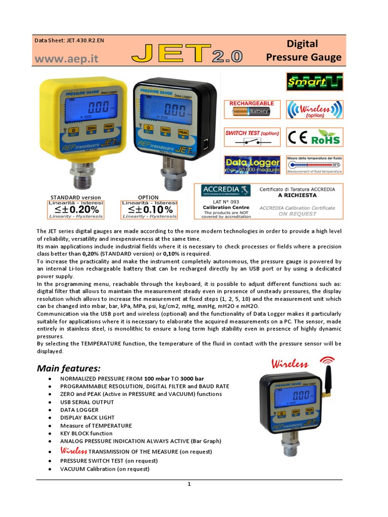 WWW - Aep.it: Digital Pressure Gauge | PDF | Calibration | Pressure ...
