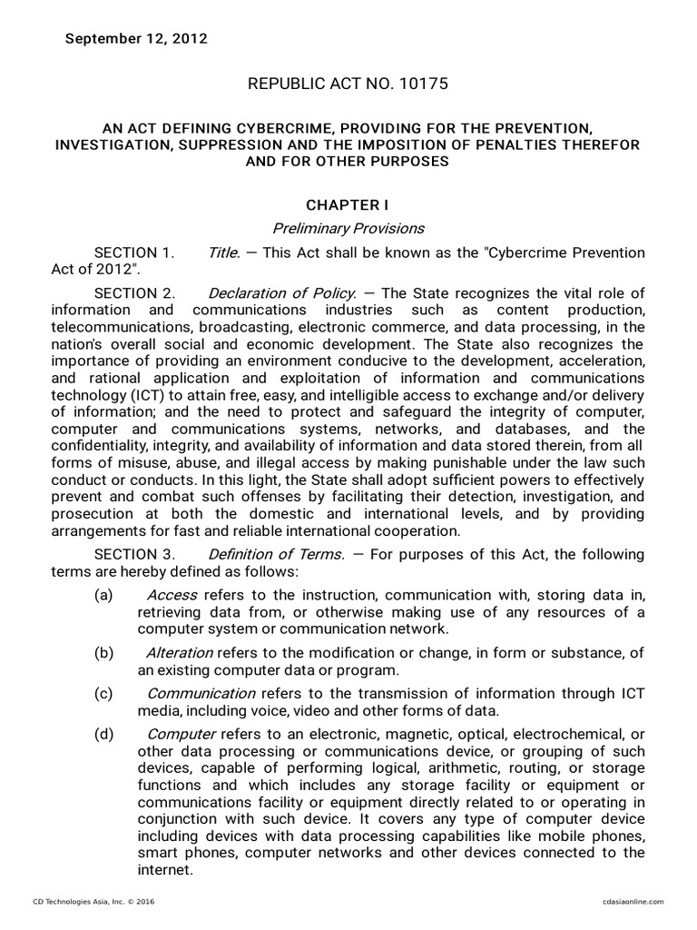 RA 10175 Cybercrime Prevention Act of 2012 PDF | PDF | Computer ...