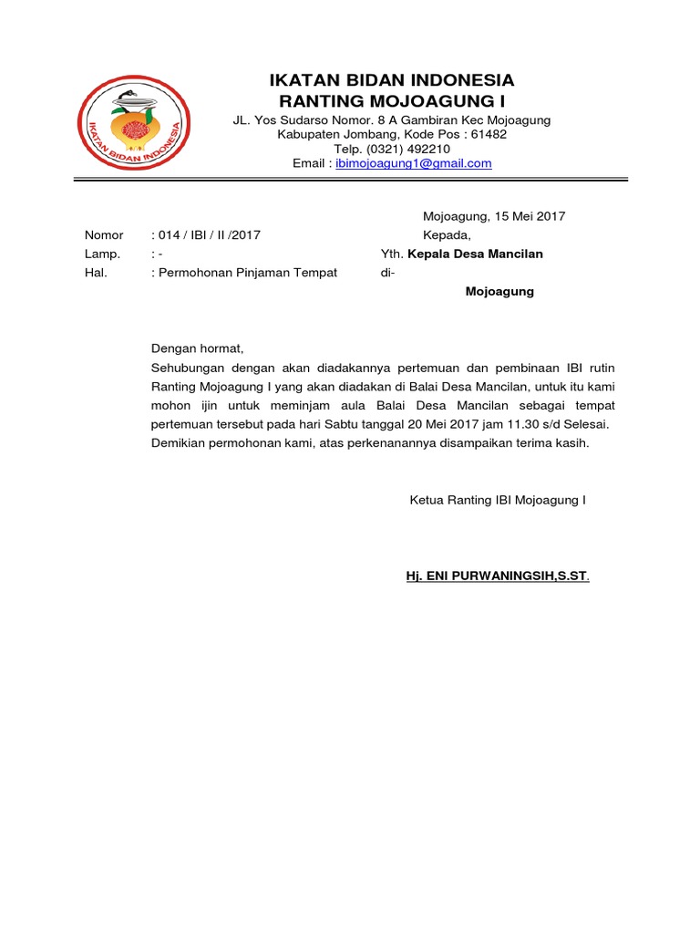 Surat Dispensasi Ibi Ranting Mojoagung 1 | PDF | Indonesia | Medical ...
