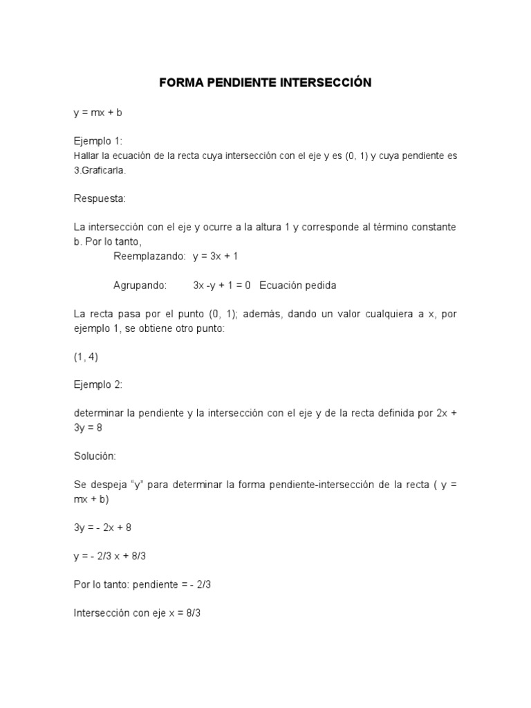 Pendiente e Interseccion | PDF | Pendiente | Línea (geometría)