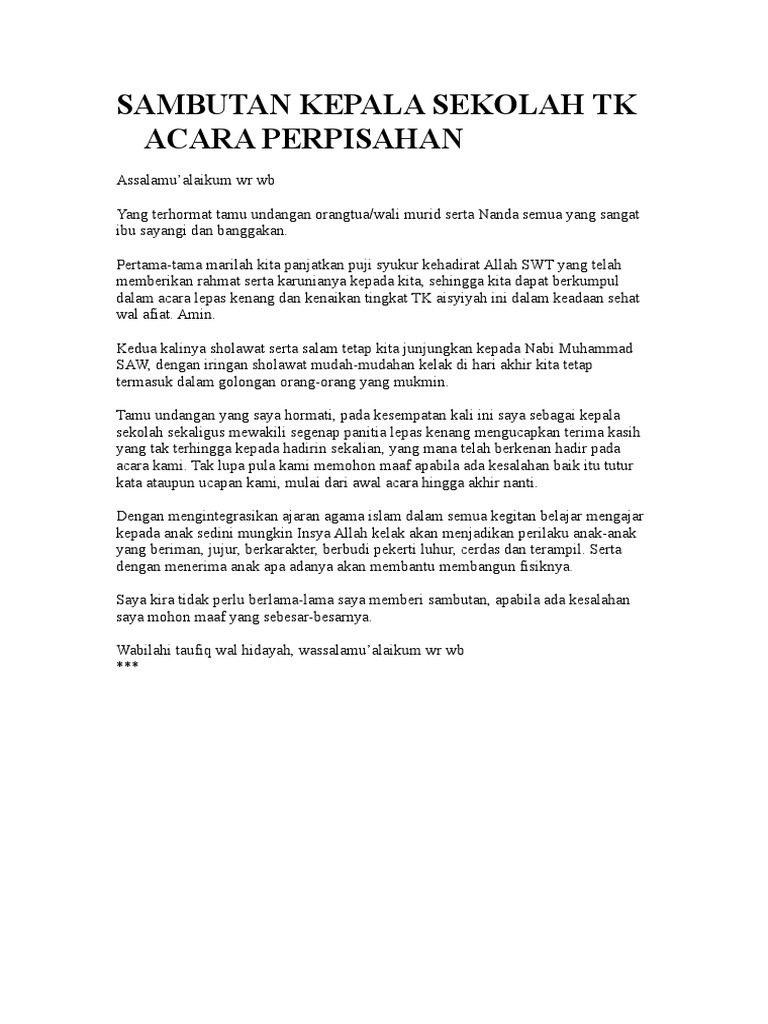 Doa Penutup Acara Perpisahan Tk