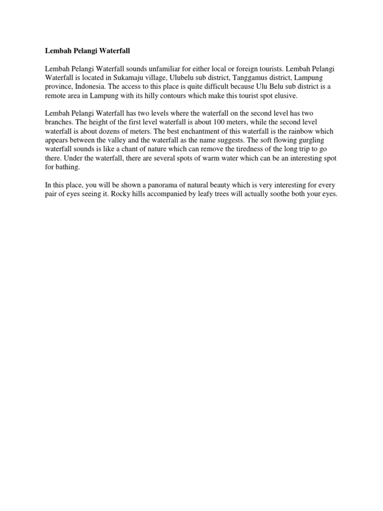 Lembah Pelangi Waterfall Guide | PDF