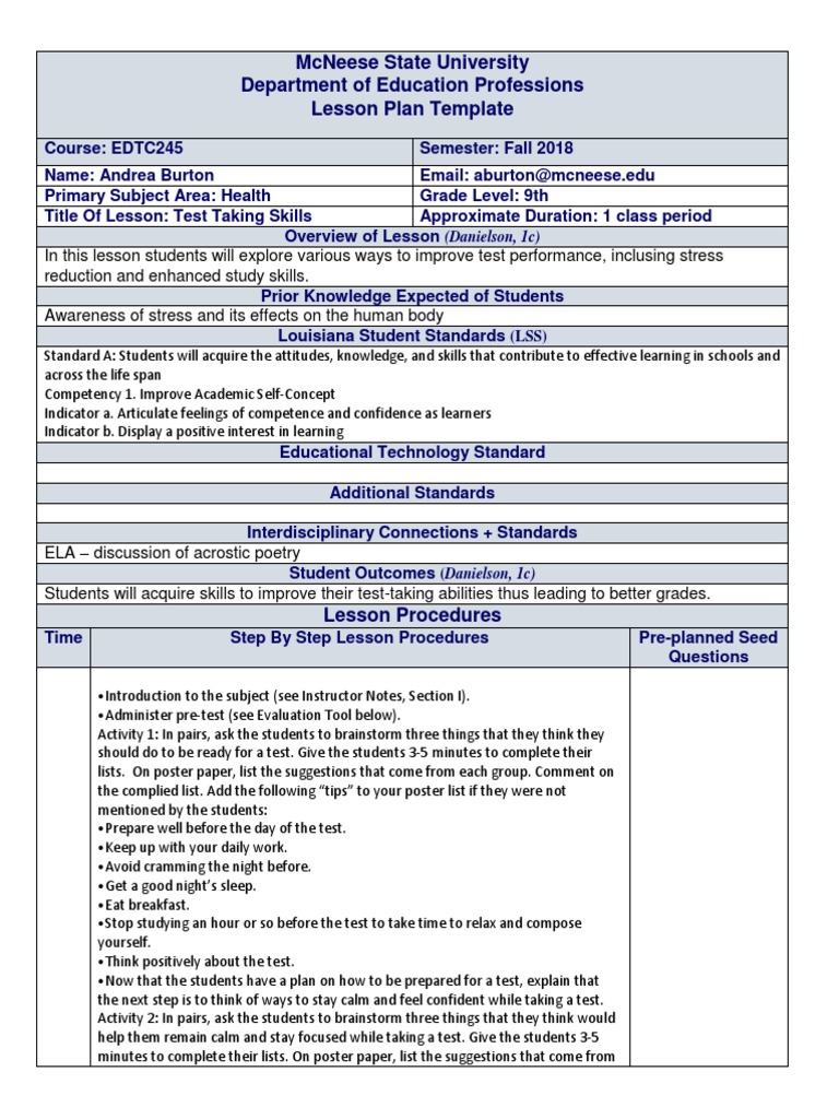 Lesson Plan Template 2017 7 | PDF | Lesson Plan | Applied Psychology