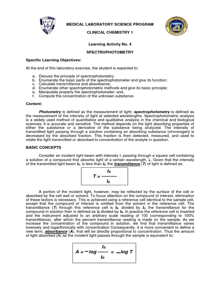 Medical Laboratory Science Program Clinical Chemistry 1 PDF