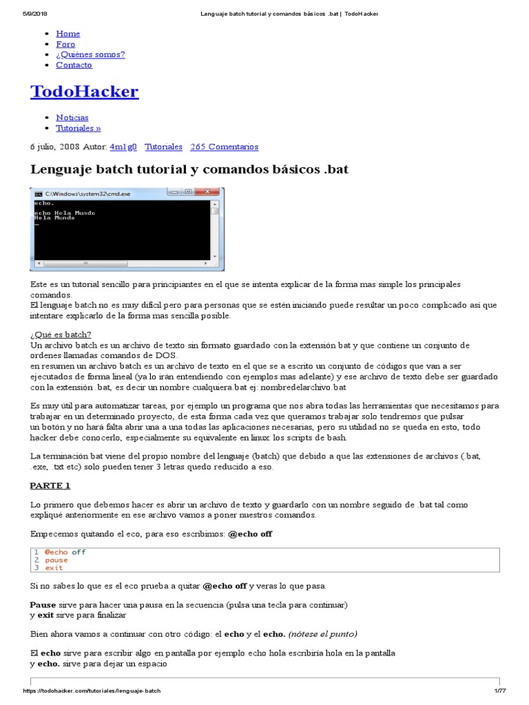 Lenguaje Batch Tutorial y Comandos Básicos .Bat - TodoHacker PDF | PDF ...