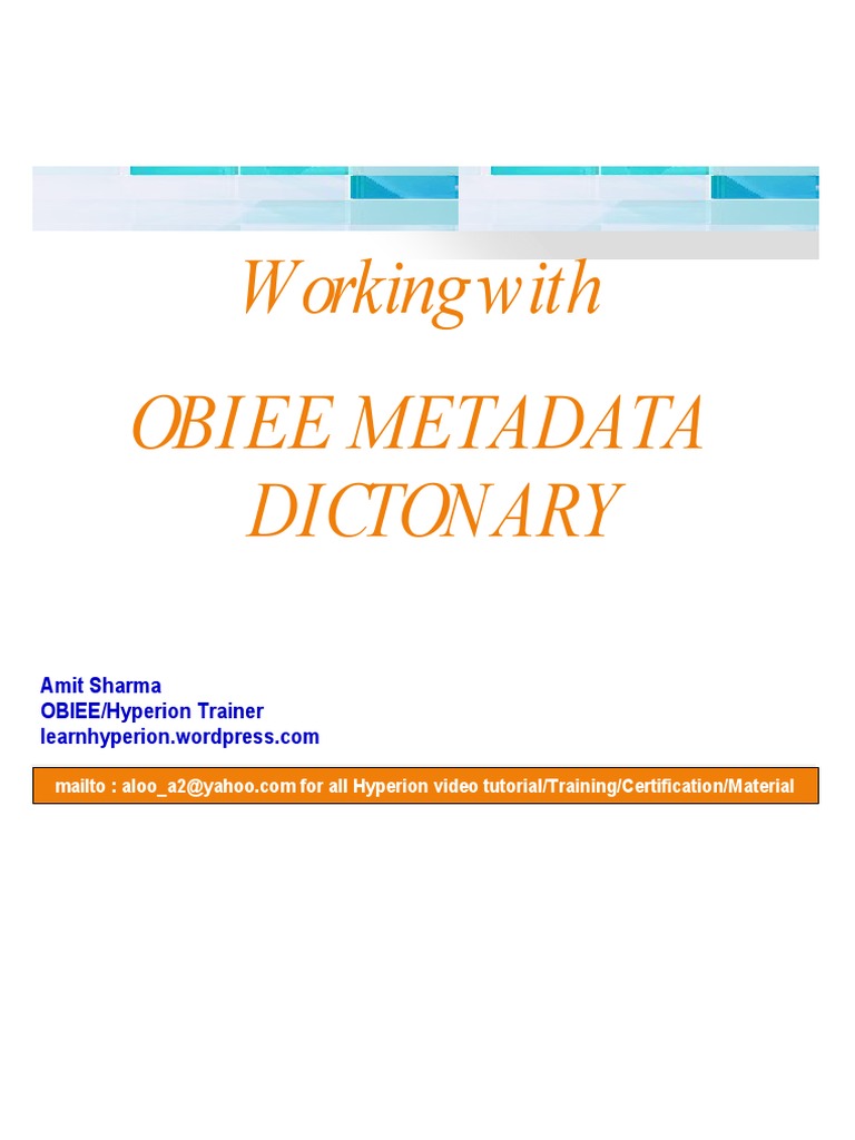 OBIEE Metadata Dictionary Guide | PDF | World Wide Web | Internet & Web