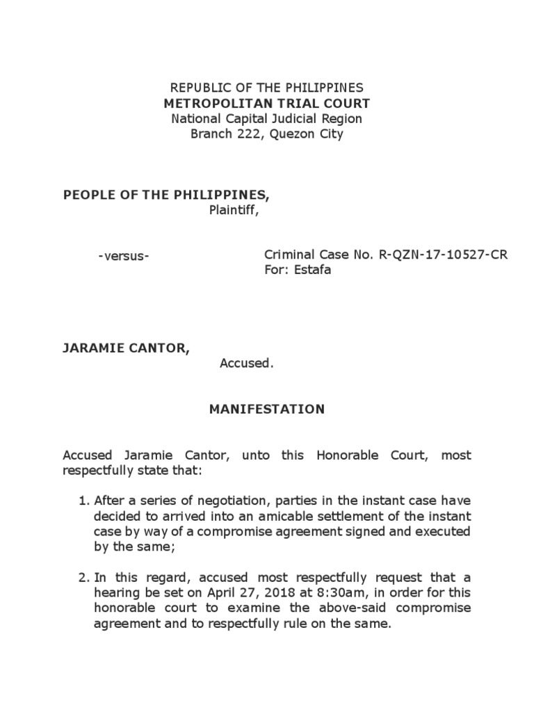 Motion to set hearing