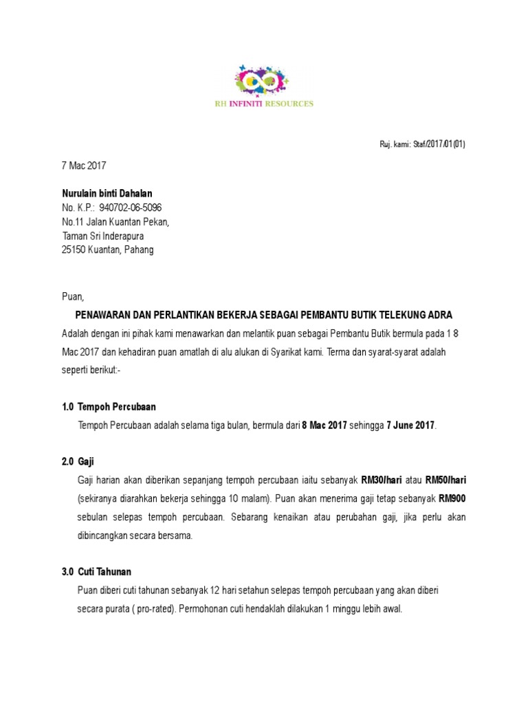 Offer Letter Pambantu Butik Pdf