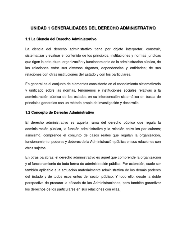 Seguir crisis Al aire libre Unidad 1 Generalidades Del Derecho Administrativo | PDF | Ley administrativa  | Soberanía
