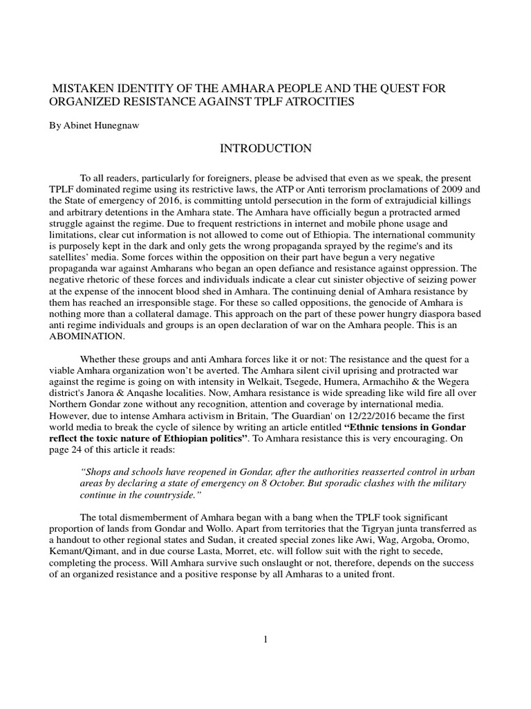 Amhara Identity and Resistance Against TPLF | PDF | Ethiopia