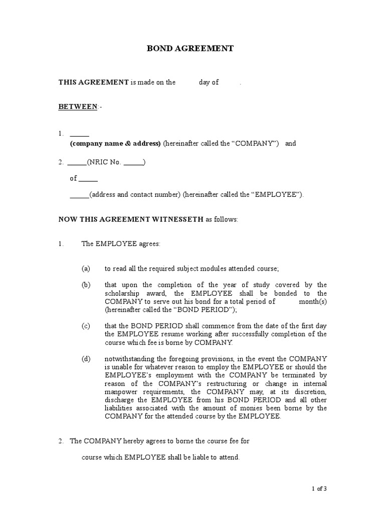 Employment Bond Agreement Sample / Uae Labour Law Contract With Regard To training agreement between employer and employee template
