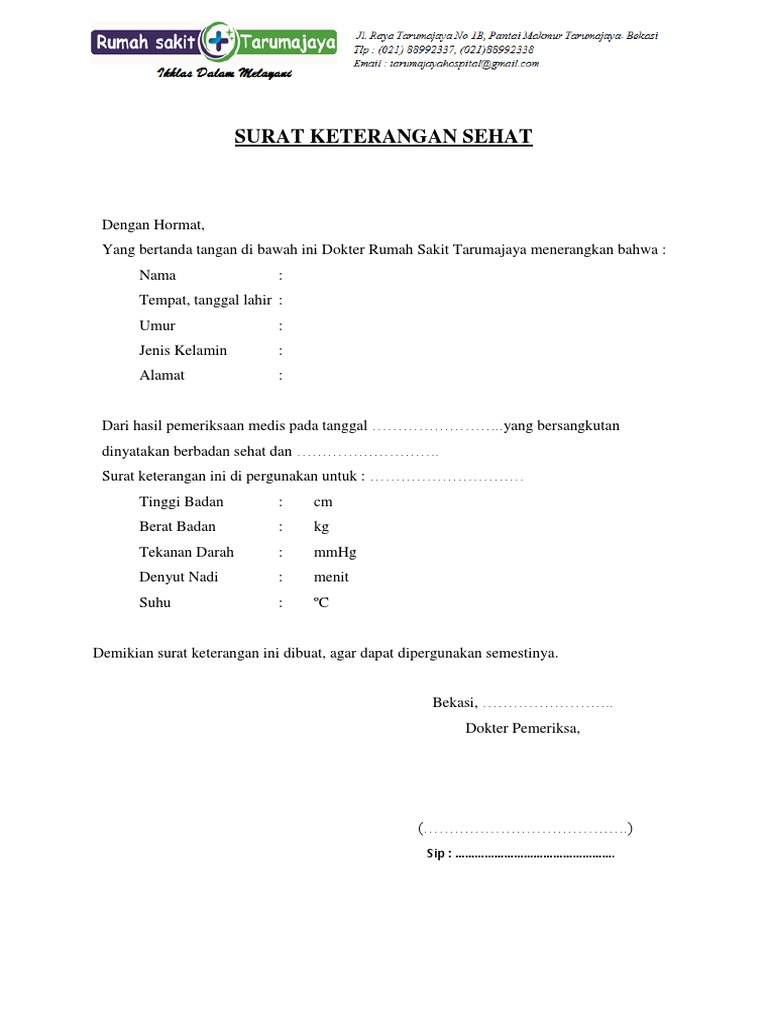 Surat Keterangan Sehat Contoh