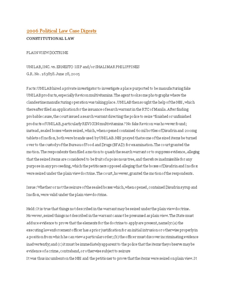 2006 Political Law Case Summaries | PDF | Bail | Search And Seizure