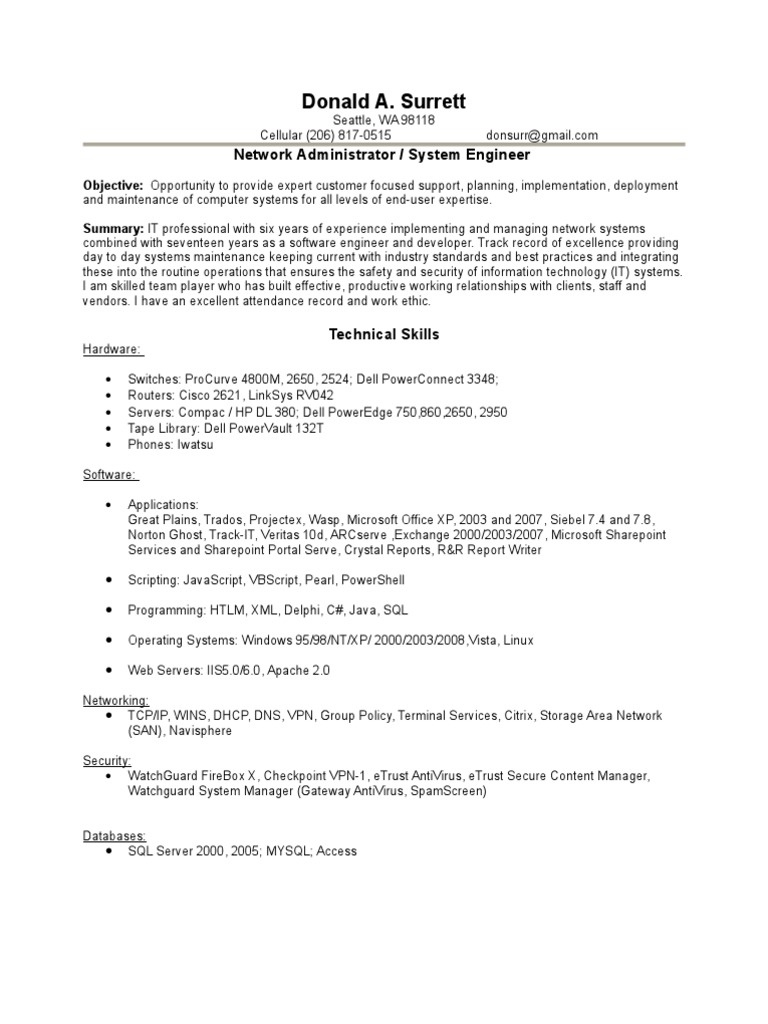 Donald Surrett Resume PDF Microsoft Access Technical Support