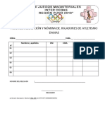 Ficha de Inscripción y Nómina de Jugadores de Atletismo Damas