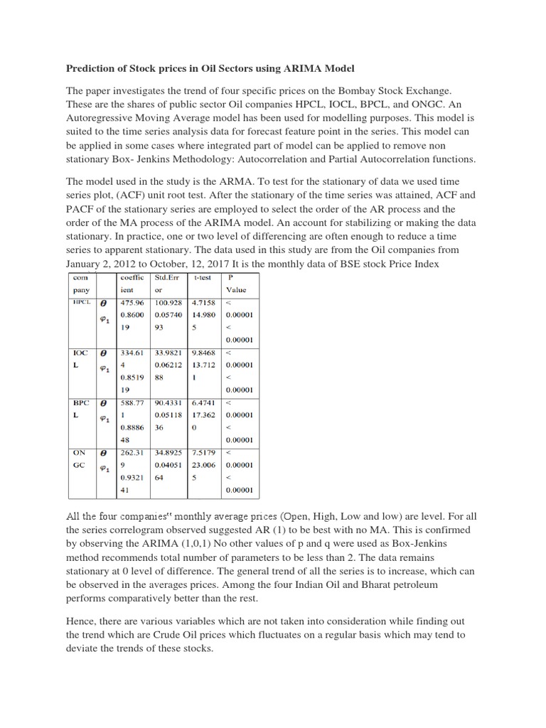 ARIMA Model for Oil Stock Price Forecasting | PDF | Business | Science ...