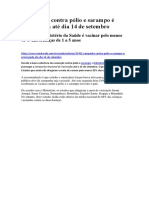 Campanha Contra Pólio e Sarampo é Prorrogada Até Dia 14 de Setembro