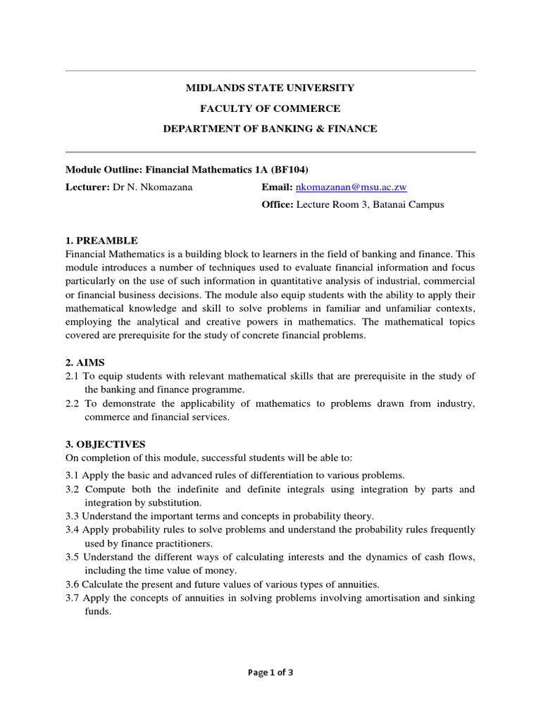 Financial Mathematics Module Overview | PDF | Integral | Time Value Of ...