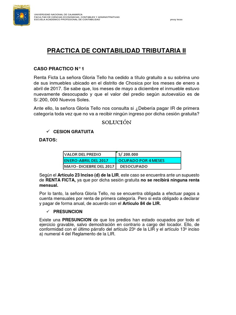 Casos Prácticos de Contabilidad Tributaria | PDF | Contabilidad ...