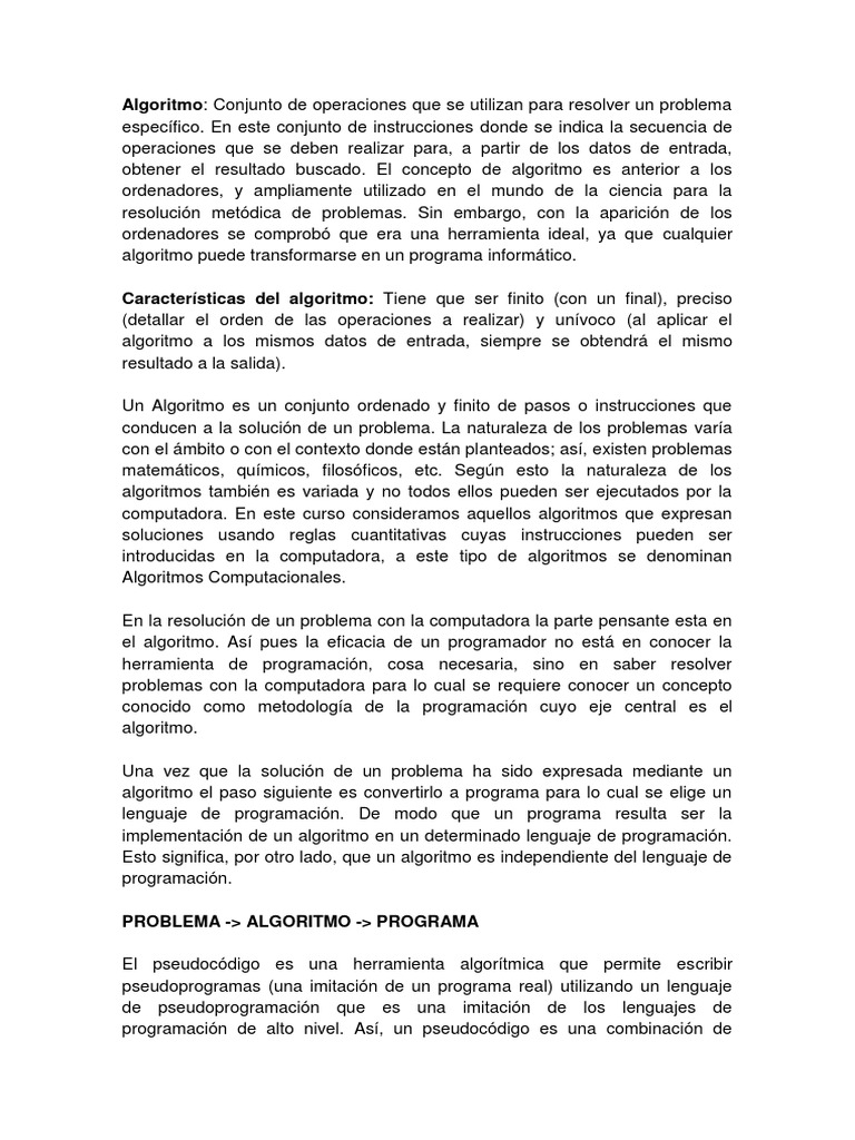 Concepto y Ejemplos de Algoritmos | PDF | Algoritmos | Programación de ...