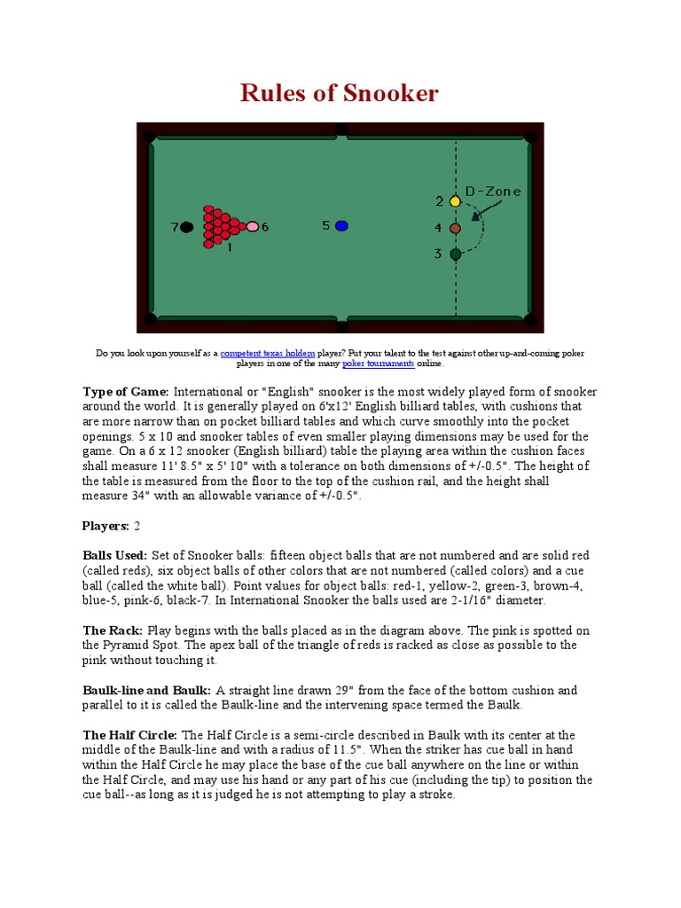 Rules of Snooker PDF Sports Rules And Regulations Cue Sports