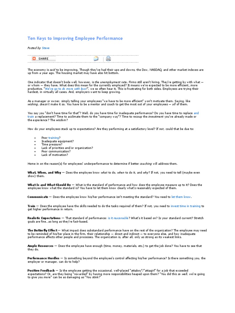 Keys to Boosting Employee Performance | PDF | Employment ...