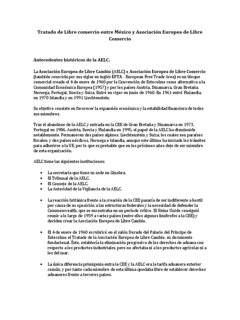 Tratado de Libre Comercio Entre México y Asociación Europea de Libre ...
