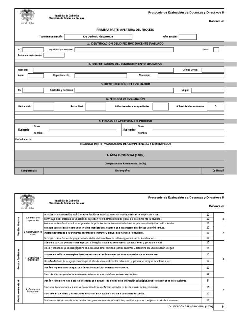 Formato de Evaluacion Periodo de Prueba Docentes y Orientadores (1 ...