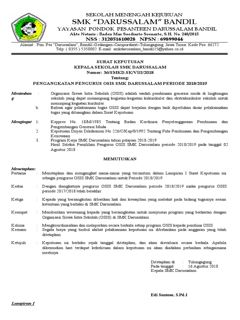 Sk Kepengurusan Osis Kumpulan Kunci Jawaban Buku