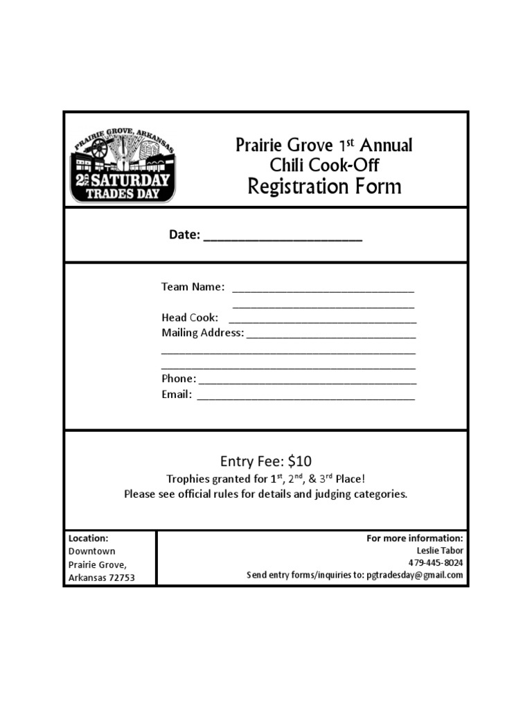 2nd Sat Chili Cookoff Registration Form PDF