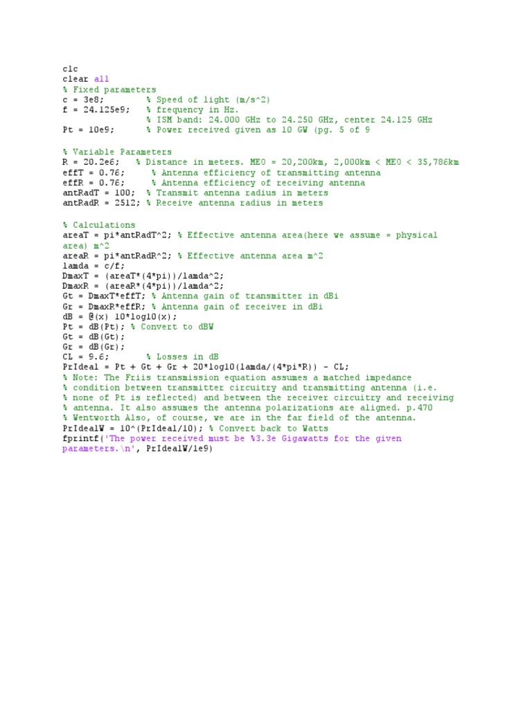 Link Budget Matlab | PDF | Teaching Methods & Materials | Science ...