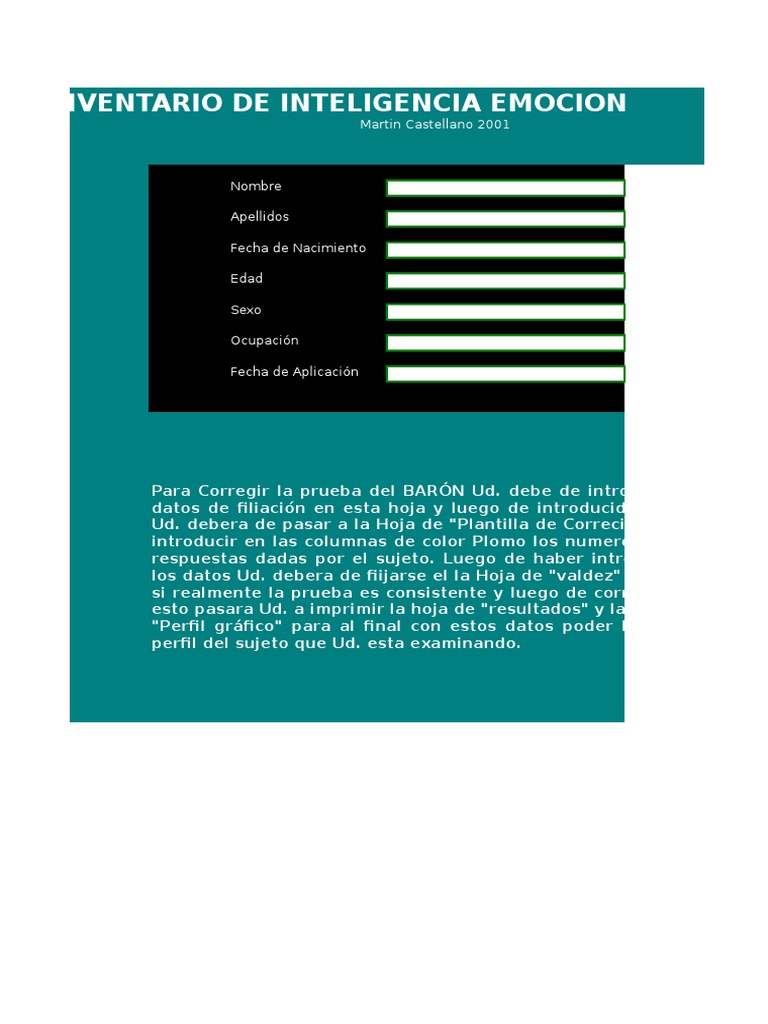 Test de Baron Correcion Hoja de Excel | PDF | Behaviorismo ...
