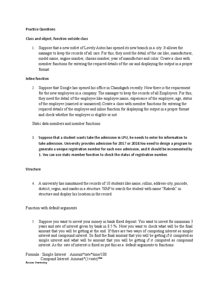 C++ Programming Practice Questions | PDF | Method (Computer Programming ...
