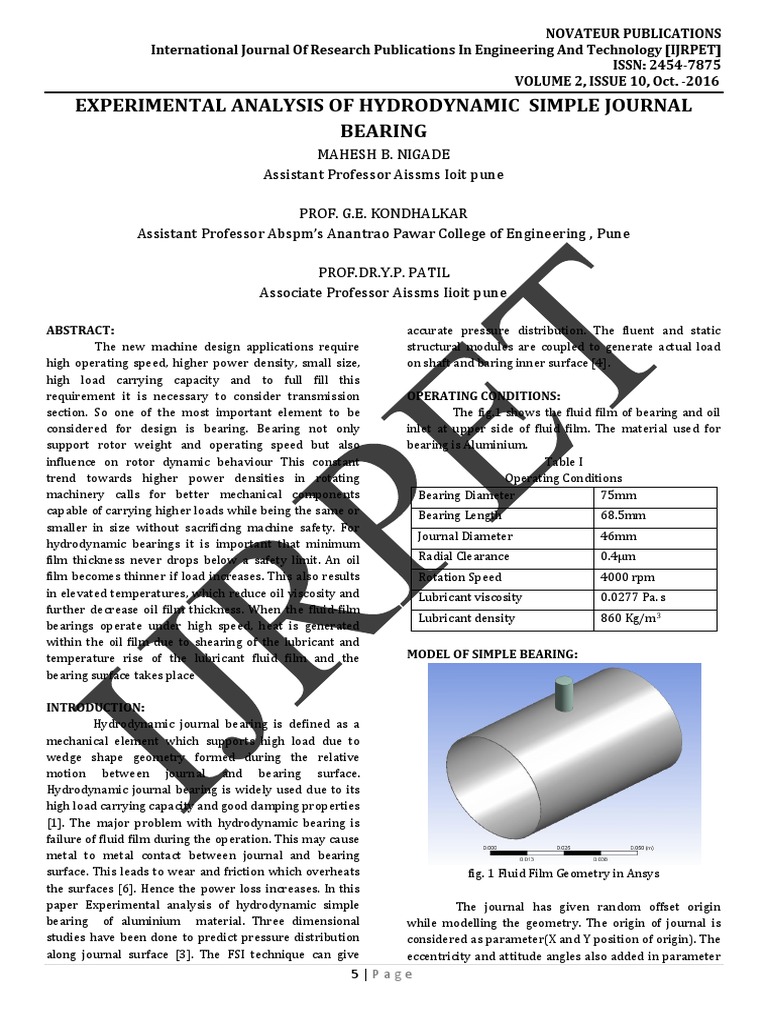 Hydrodynamic Journal Bearing PDF Bearing (Mechanical) Mechanical Engineering
