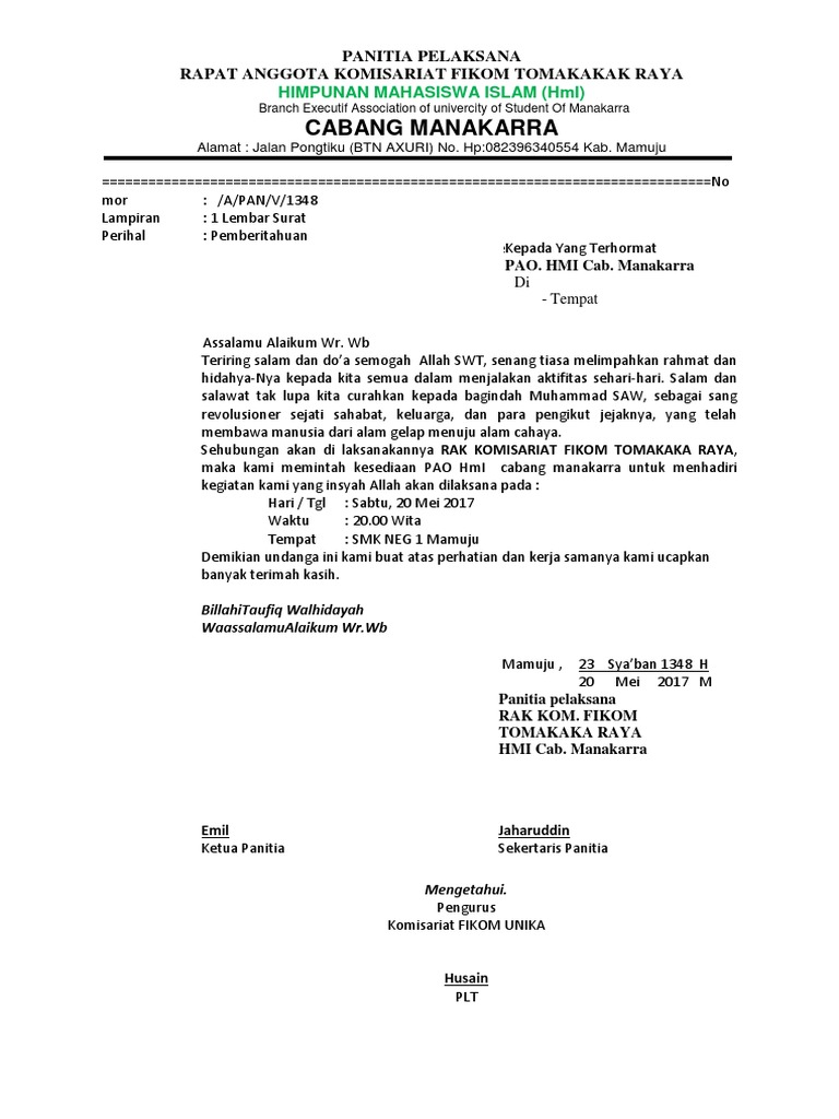 Contoh Surat Kecabang Hmidocx