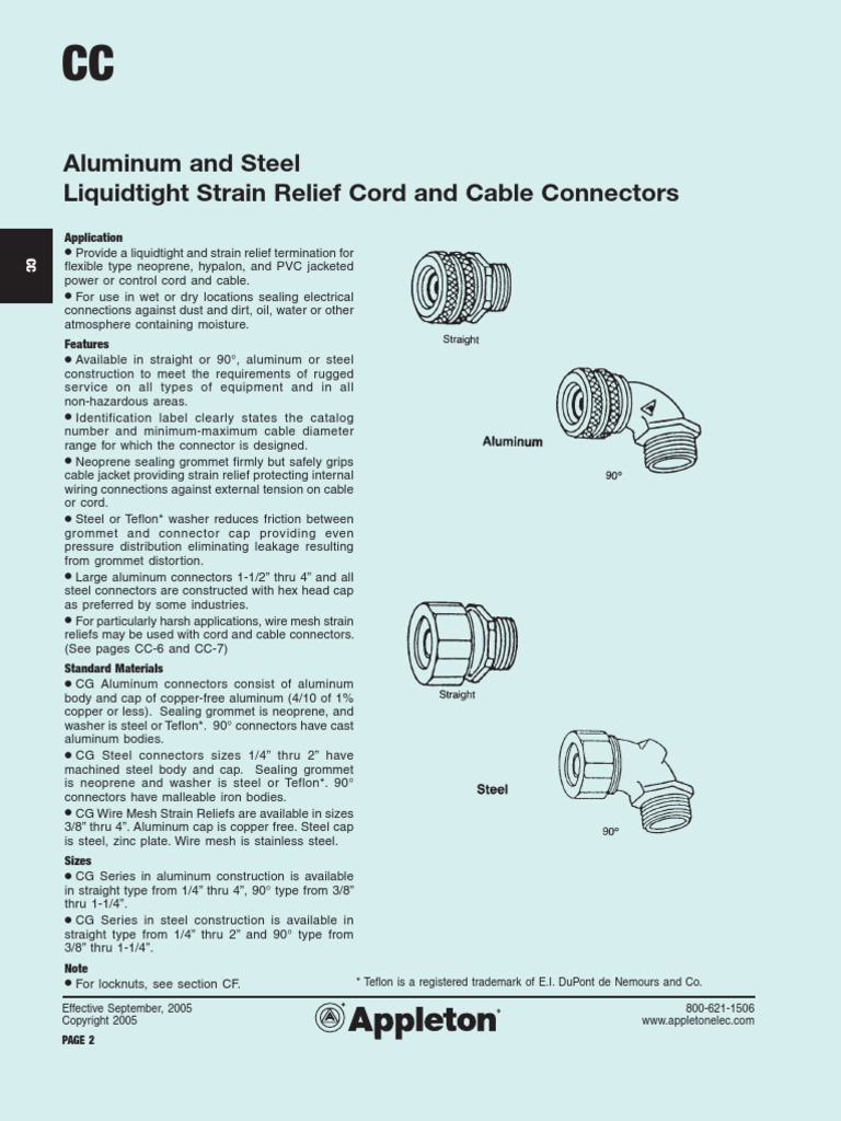 Appleton CG1850 - 1/2 Aluminum Liquidtight Strain Relief Cord and Cable  Connector