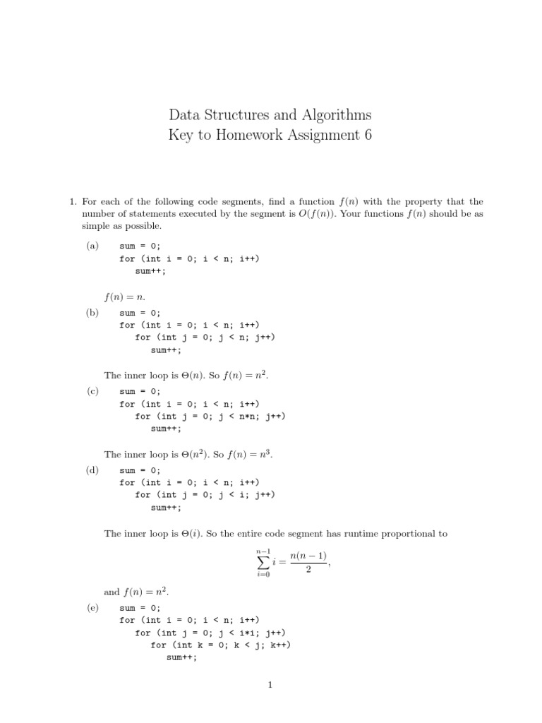 Data Structures and Algorithms Key To Homework Assignment 6 | PDF ...