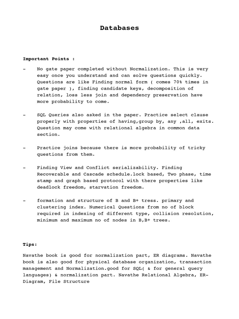 GATE Database Preparation Tips | PDF | Career & Growth | Computers