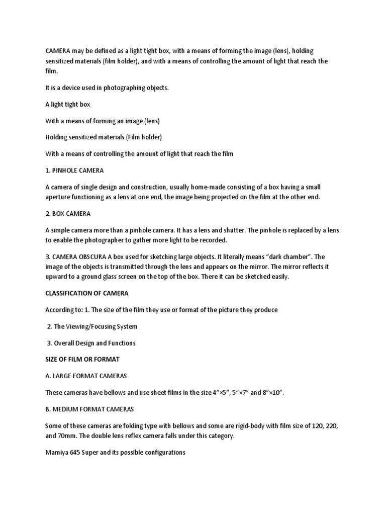 CAMERA May Be Defined As A Light Tight Box PDF Camera Camera Lens