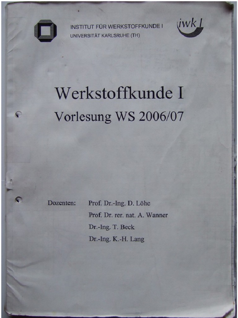 Werkstoffkunde I Institut Fur Werkstoffkunde Kit Script 2006