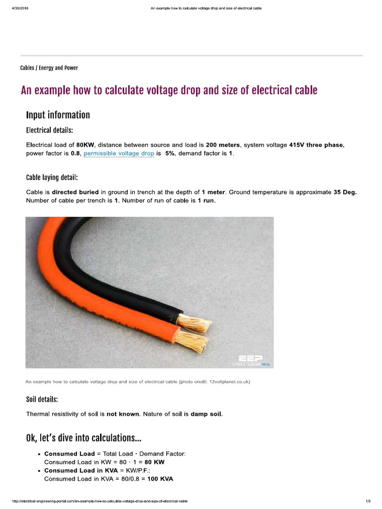 Cable Sizing Calculation PDF