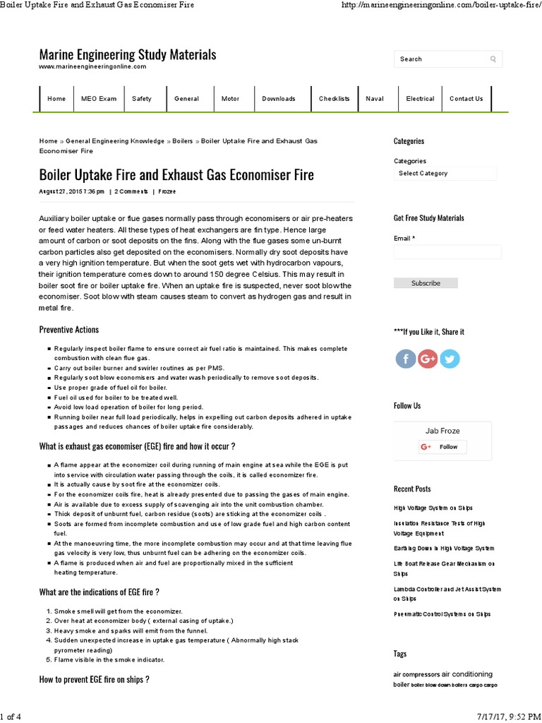 Boiler Uptake Fire and Exhaust Gas Economiser Fire PDF Boiler Fires